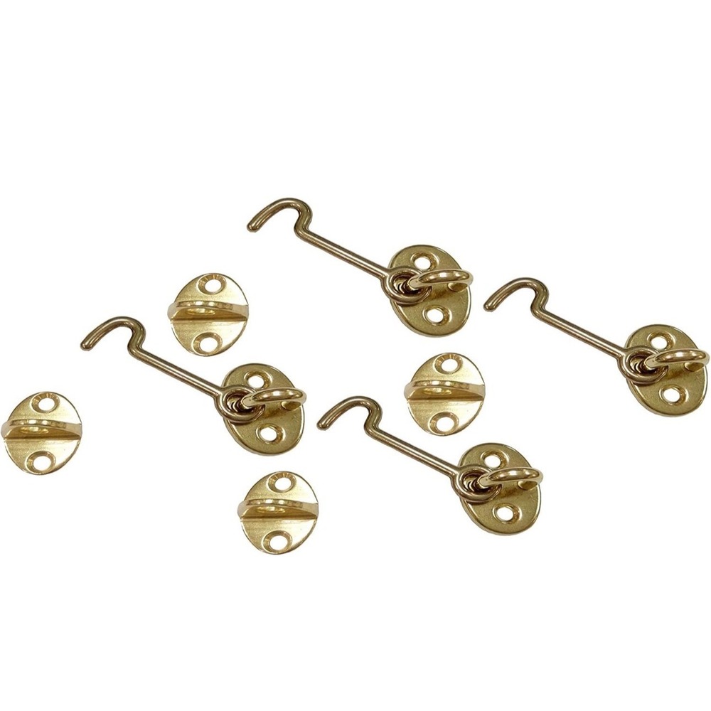 QCAA‎ Forged Brass Cabin Hook Latch & Eye 3 Inch Vibrated Brass 2 Pack